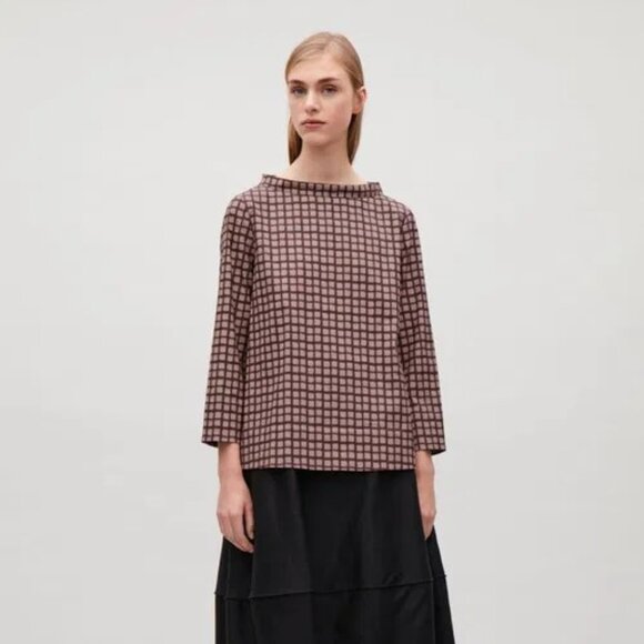 COS Check Wide-neck Blouse - Picture 1 of 16